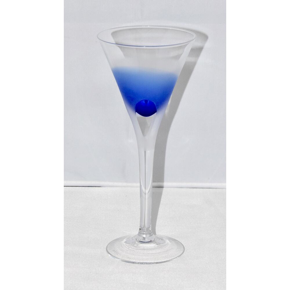 BLOCK Crystal Stockholm Cobalt Blue Martini Goblet Air Bubble Stem Glass